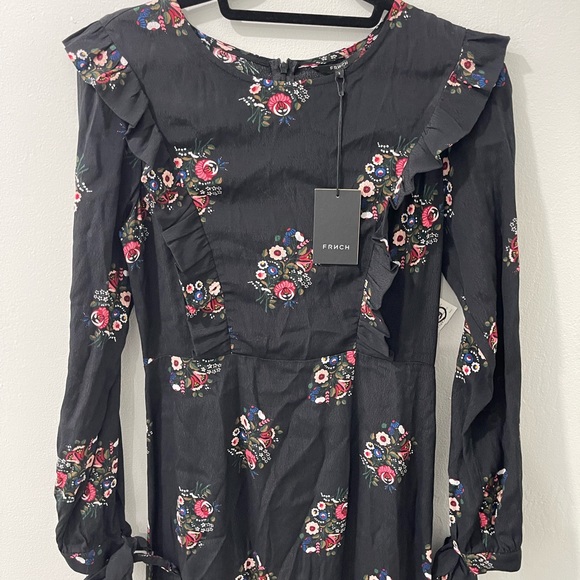 NWT FRNCH Floral Long Sleeve Black Midi Dress Sz Small - Picture 4 of 7